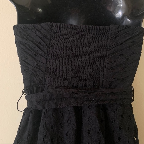 Express Black Sweetheart Eyelet Lace Strapless Tie Waist Mini Dress - Picture 8 of 11